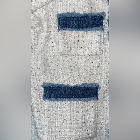 NWT Nanette by Nanette Lepore White Boucle Jacket Denim Trim Size L Women Coat - Picture 6 of 6